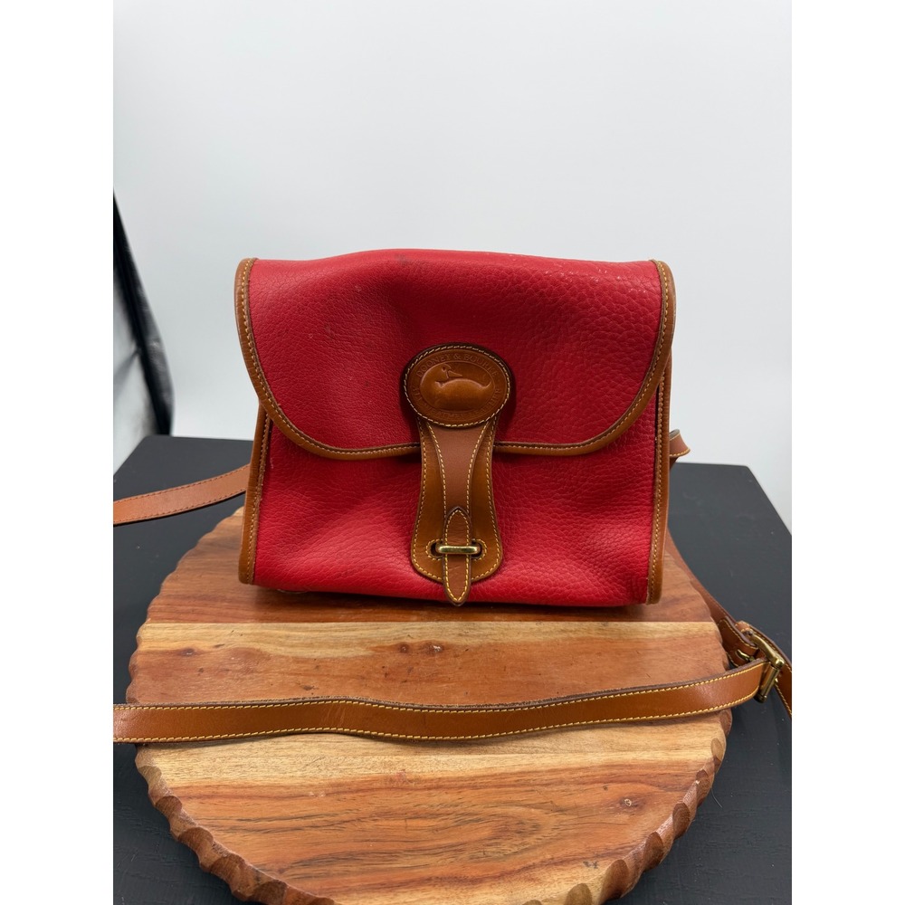 Dooney & Bourke All Weather Leather Crossbody Bag Womens Red Tan Vintage